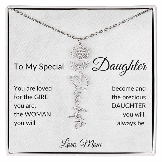 To My Special Daughter :Personalize  Birth Flower  Name Necklace