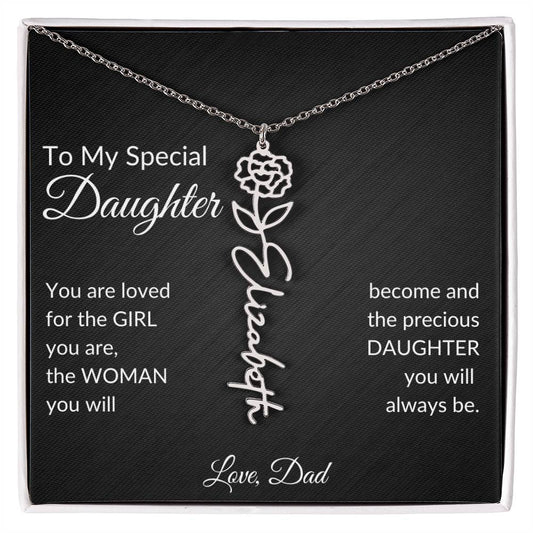 To My Daughter : Personalized Birth Flower Name Necklace l Made and Ships from the USA